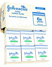Johnson's Baby Cotton Buds – 6 Pack Case (200 Tips Each) – Eco-Friendly Box