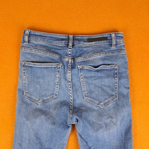 Decjuba Jeans Womens Size 12 Blue Whiskered High Rise Straight Stretch Denim - Picture 11 of 14