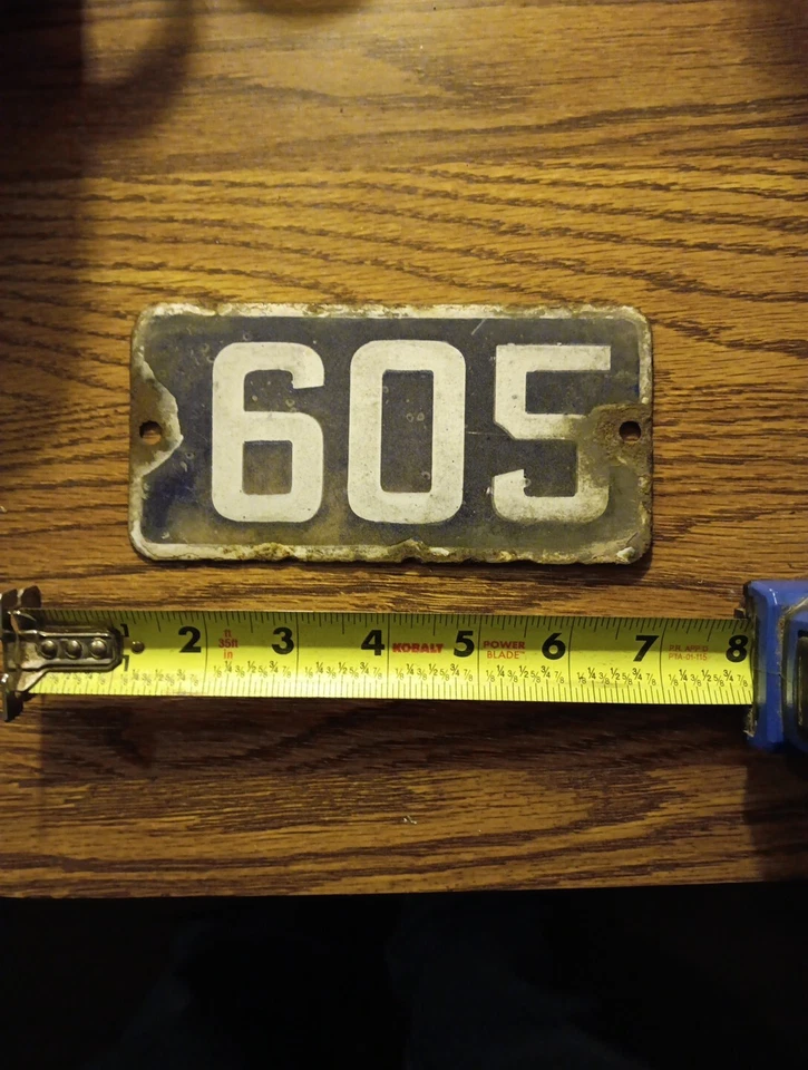 Placa de matrícula de número de casa esmaltada de porcelana antigua 3 dígitos-#605 azul/blanco Foto 2 de 4