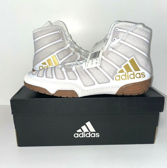 white and gold adidas wrestling shoes