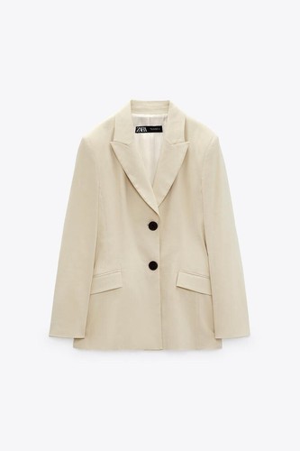 NWT Zara Women's LINEN BLEND FITTED BLAZER Blogger Favorite Sand Size M 2634/505 - Picture 4 of 13