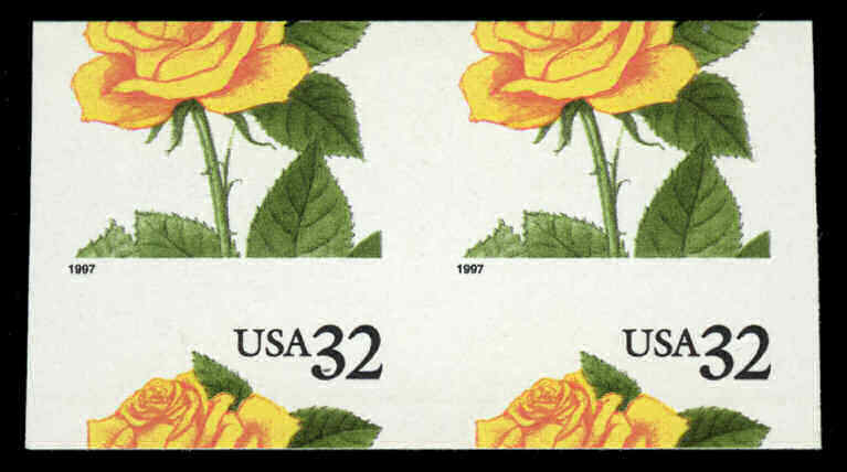 TKです。2点、 US #3054a 32¢ Yellow Rose miscut imperf pair, VF NH MNH | eBay