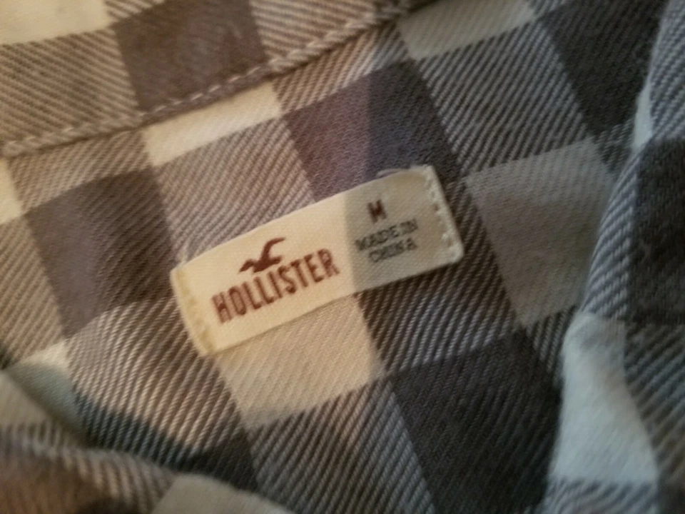 Camisa de vestir Hollister para mujer M mediana gris botón algodón blusa a cuadros Foto 3 de 4
