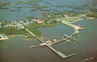 Postcard Aerial View Cedar Key Florida Fishing Pier Business
