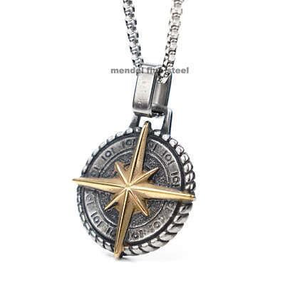 #ad #ad MENDEL Cool Mens Gold Plated Tone North Star Pendant Necklace For Men Set Chain $14.99