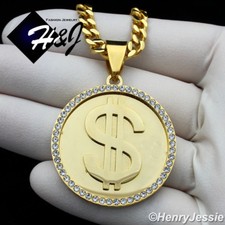 18-36"Stainless Steel 5mm Gold Plated Curb Chain Cubic Zirconia  Sign Pendant