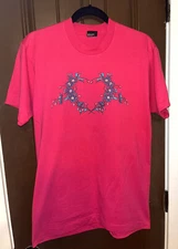 Screen Stars Best 80s Vintage Pink Floral Heart T-shirt With Single Stitching