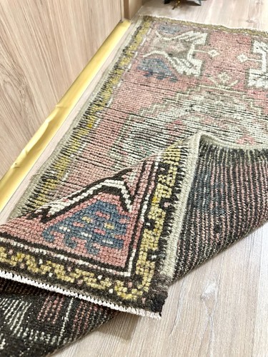 2x3 Pink Vintage Door mat, Turkish Rug, Small Rug, Handmade Wool Rug, Bath Decor - Picture 5 of 11