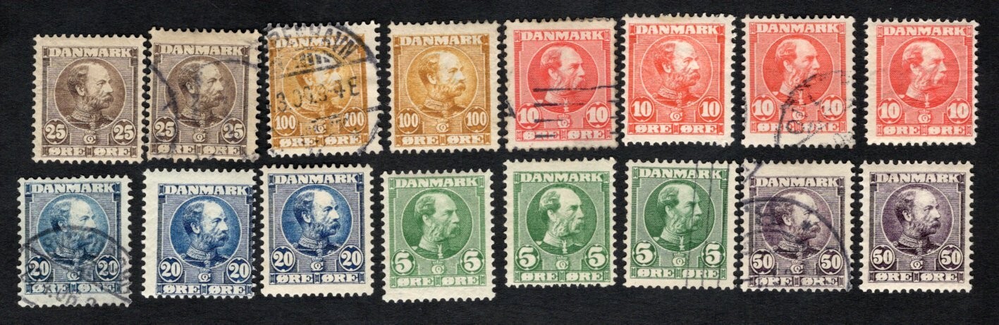 Denmark 1904-06 stamps Mi#47(2)-52(1) START10%ONLY MH/used CV=242$