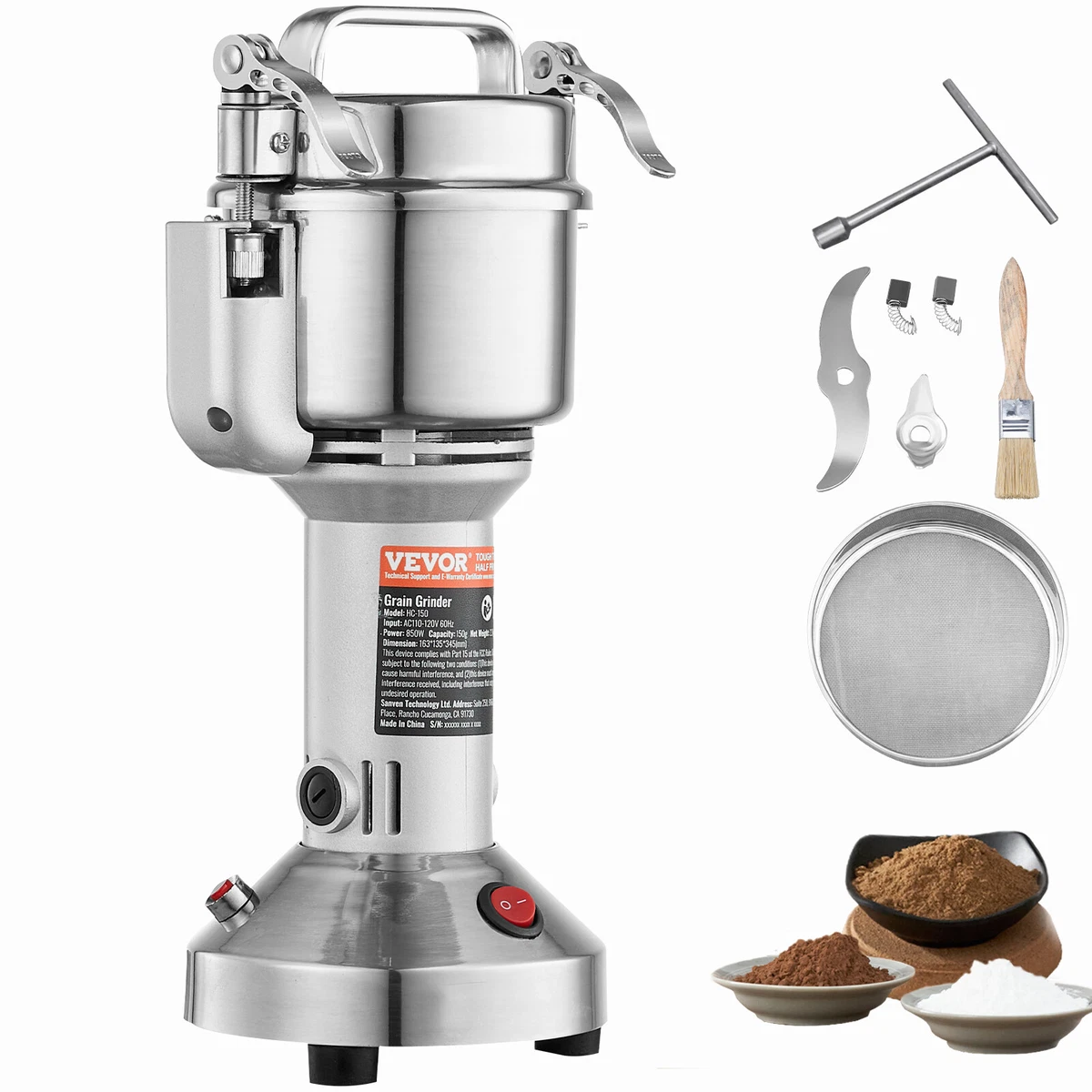 Moulin à Graines Et épices électrique 3000W - Broyage Rapide 800g, Acier Inox, Pour Cuisine Saine