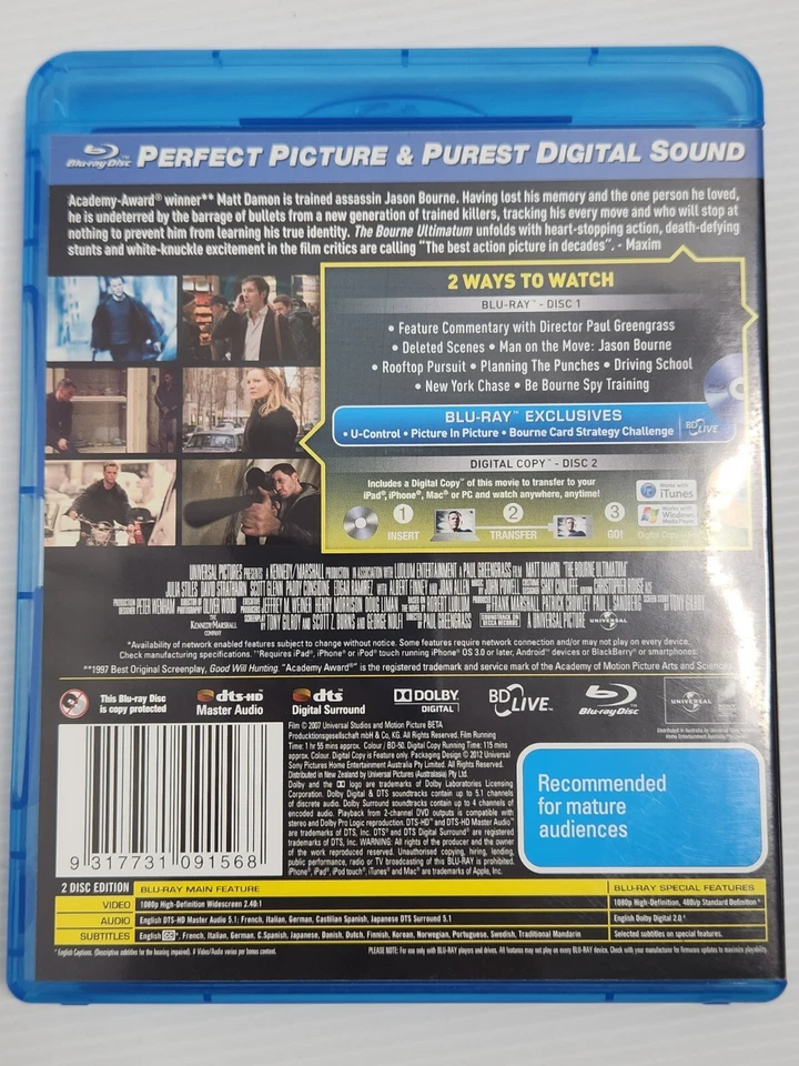 The Bourne Ultimatum (Blu ray 2007) Free Postage Matt Damon - image 2 of 4