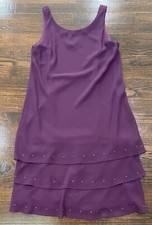 Vintage URSULAR of Switzerland Layered Embellish Midi Dress 10 Sleeveless Purple