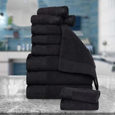 Wisteria Cotton 12-Piece Assorted Towel Set with Embroidered Jacquard Border