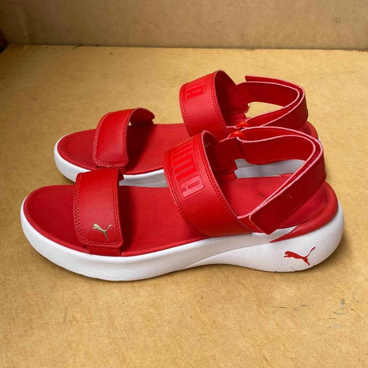 Puma Lily Sport Sandals Wom 9 Red White Leather Upper Rubber Sole