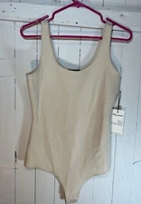 Shinestar NWT Women’s Stretch Body Suit Size Medium Beige Snap Button