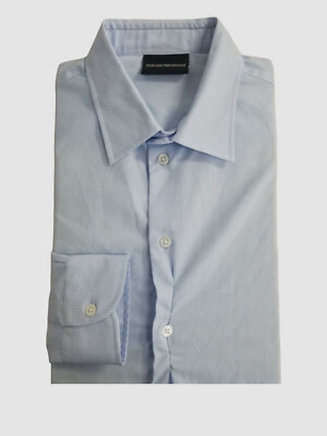 $245 Emporio Armani Men's Blue Textured Cotton Button-Down