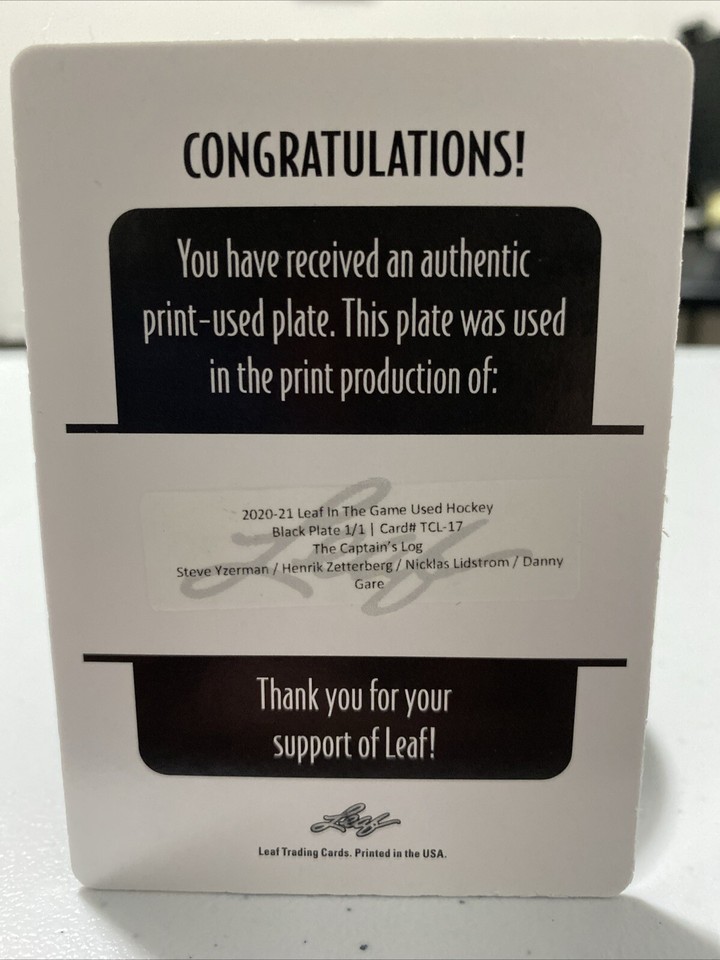 202021 Leaf ITG Captain’s Log Black Print Plate 1/1 YZERMAN/LIDSTROM