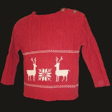 Reindeer Sweater Ralph Lauren Toddlers 12m to 24m Sz L XL Christmas Red Cotton
