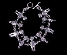 Rare Vintage Sterling Silver Multi Charm Boy Girl Kids Charm Bracelet 7 Cute