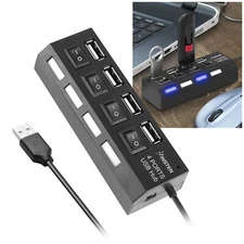 4-Port USB 2.0 Multi Charger Hub High Speed Adapter ON/OFF Switch PC Laptop New