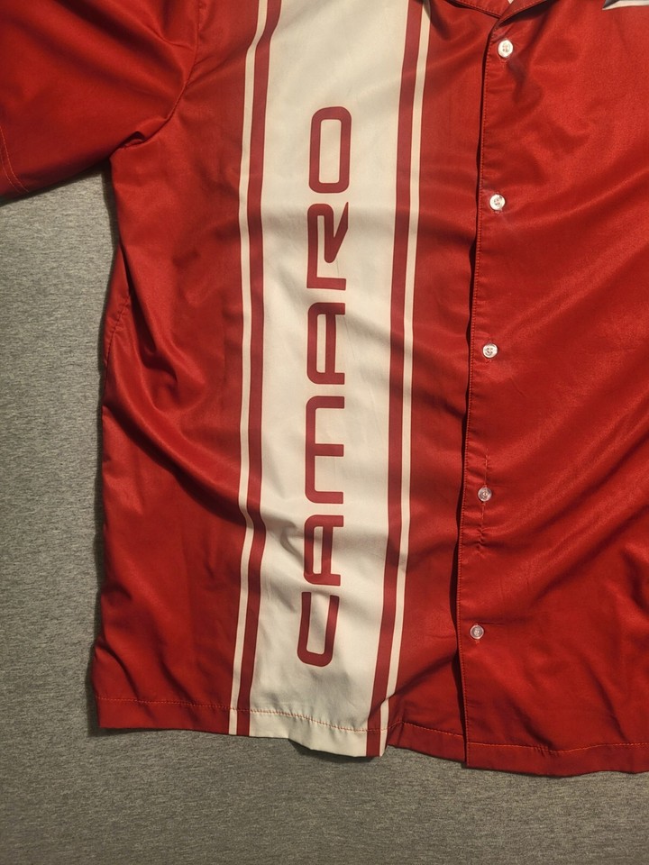 VTG Chevrolet Camaro Polyester Bowling Shirt Red Button Down Mens XXL