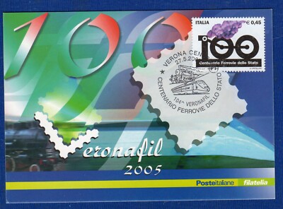 italy-CART. VERONAFIL 2005 AFF.  0.45 100 YEARS RAILWAYS from VERONA 27-5-2005