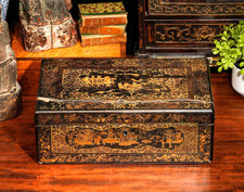 Beautiful Large Lacquer Victorian Antique Chinoiserie Asian Chinese Box