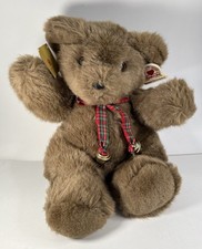 Vintage 1987 Heartline Beige Teddy Bear Plaid Ribbon W/Bell Made In Korea 9 NWT