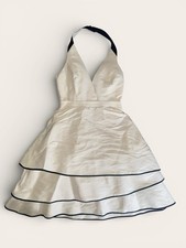 Halston Heritage White Fit & Flare Halter Dress Size 2 Contrast Trim Short