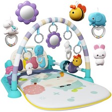 Jovow Baby Gym With Kick and Play Piano, Activity Mat for Tummy Time With 5 Infa