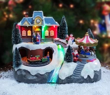 Animated Musical Christmas Village 8.5”H Light Up Holiday Scene with LED Ligh...