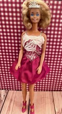 Barbie Doll Blonde Hair Redress  Halloween Scare  Red/Silver Short Prom Dress 80