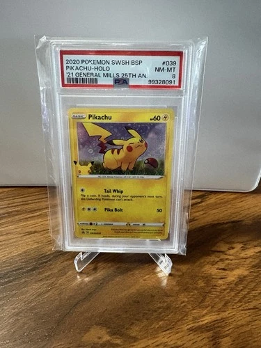 Pokémon TCG Pikachu 25th Anniversary SWSH039 Holo Promo General Mills PSA 8