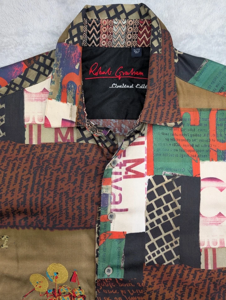 Robert Graham Limited Edition Shirt Men XL Multicolor Patch Work Style Button Up - Image 4 of 4