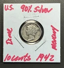 1942 - 10C Mercury Dime / 90% Silver Coin.