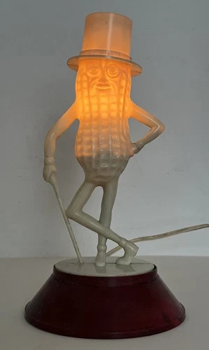 Vintage Mr. Peanut Coin Lamp Night Light Planters White With Red Base