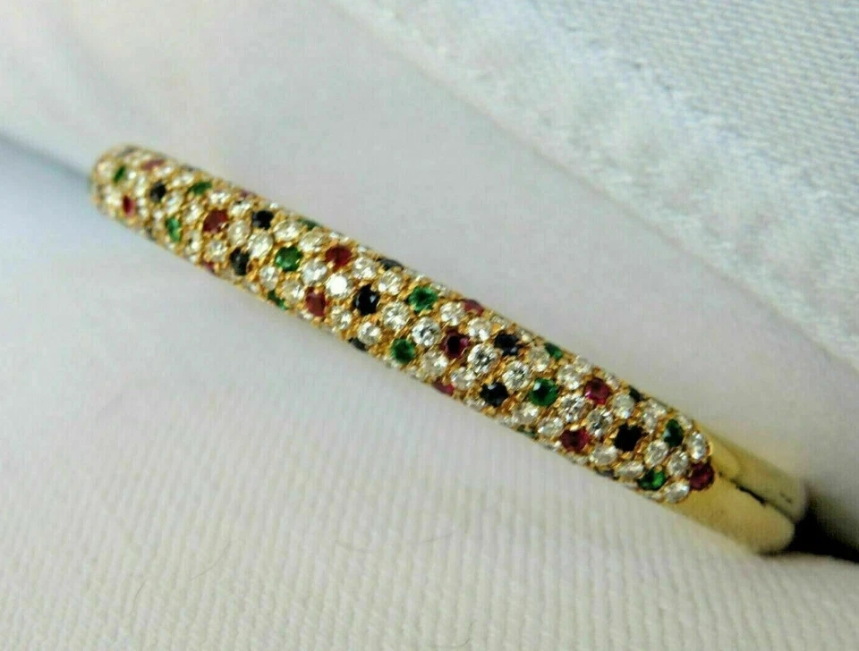 5Ct Round Cut Lab Created Ruby Diam 14K Yellow Gold Plated Women's Bangle 7.5" - Image 3 of 4