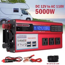 5000W Car Power Inverter DC 12V To AC 110V Pure Sine Wave Solar Converter 4 USB