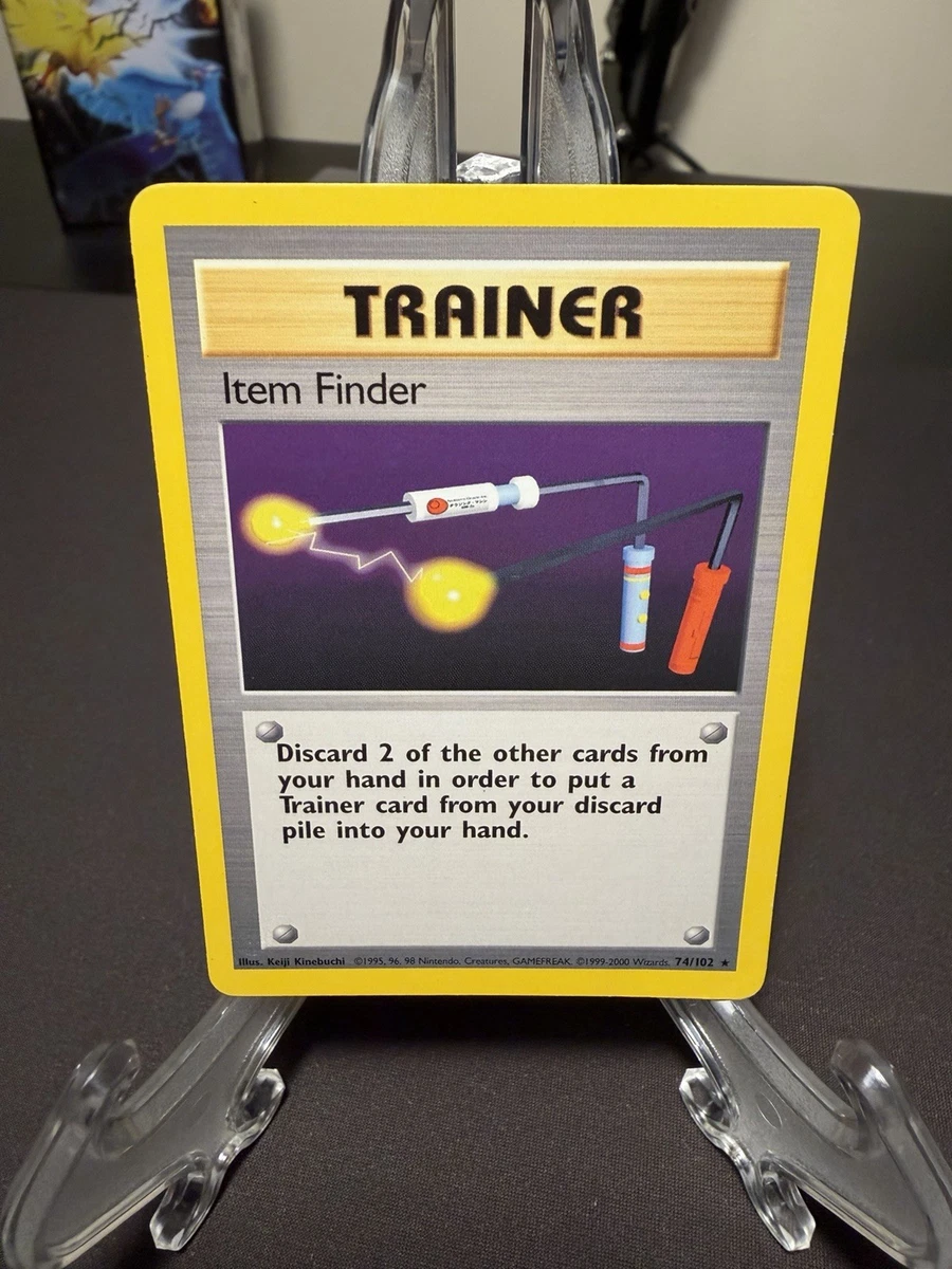 item finder pokemon card value Base Set First Edition #74(Shadowless) Discard 2 other cards from your hand in order to put a Trainer card from your discard pile into your hand. Item Finder #103 Prices |