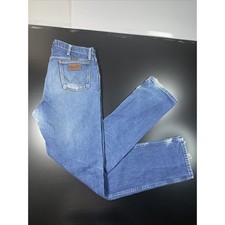 Wrangler 47MWZ Men's Distressed Denim Blue Jeans Regular Fit 35x36