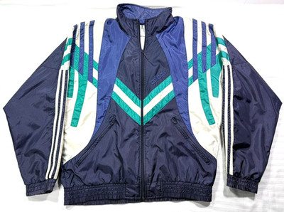 Adidas Vintage Trainingsanzug 90S Damen S Small dunkelblau weiß Jacke Windbreake