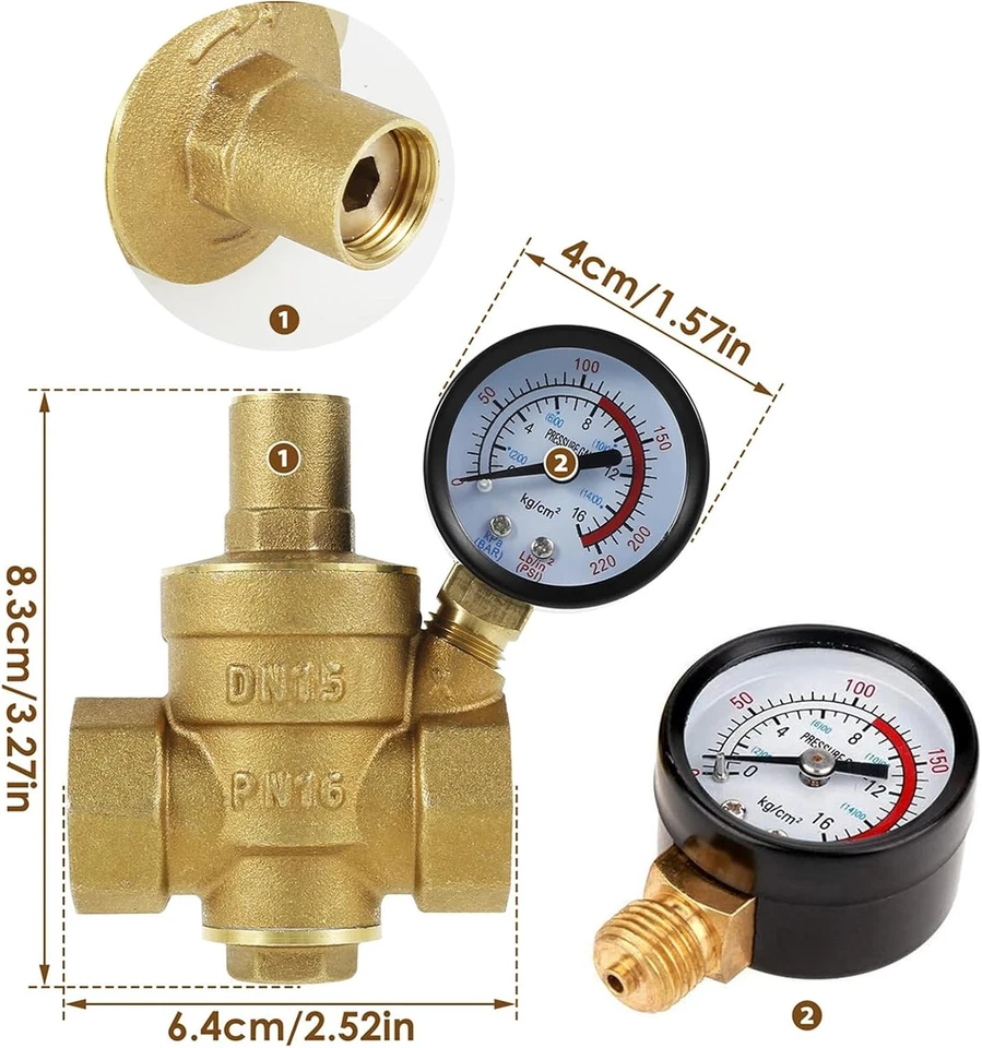 Riduttore Di Pressione Acqua, 1/2 Pollice DN15 Riduttore Pressione Acqua in Otto - Immagine 2 di 4