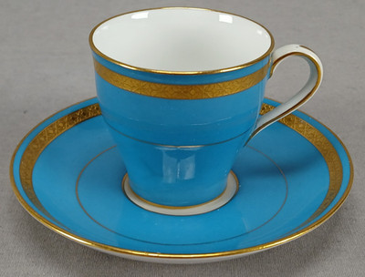 Minton Turquoise & Gold Encrusted Demitasse Cup & Saucer Circa 1925 D