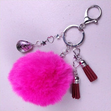 Keychain, Bag Charm, Purse Charm, Pink Pom-Pom with Charms 170