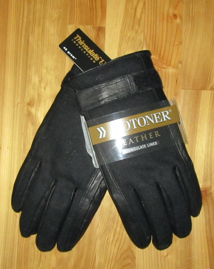 Isotoner Leather 40g Thinsulate Lined L Black Adj Wrist Mens Gloves NWT Nice!