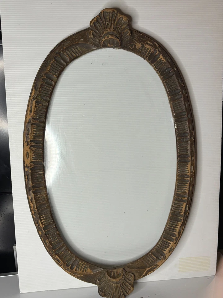 GRANDE marco de fotos ovalado tallado en madera dorada ornamentada Art Nouveau y vidrio 32x19 Foto 4 de 4