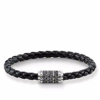 Thomas Sabo Braided Leather Strand W/ Black Zirconia Set Ss Bracelet Size:(5.5) Thomas Sabo Braided Leather Strand W/ Black Zirconia Set Ss Bracelet Size:(5.5)