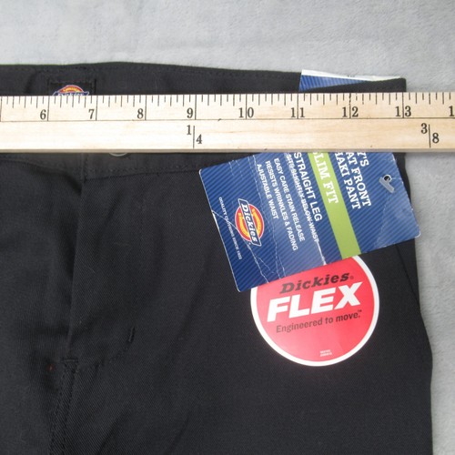 Dickies Pants Boys 12 Black Flex Slim Fit Straight Flat Front Khaki Zip 26x26 - Picture 12 of 16