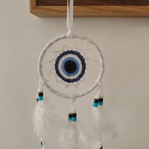 Blue & White All Seeing Eye Inspired Dreamcatcher Hanging Decoration - Picture 3 of 4