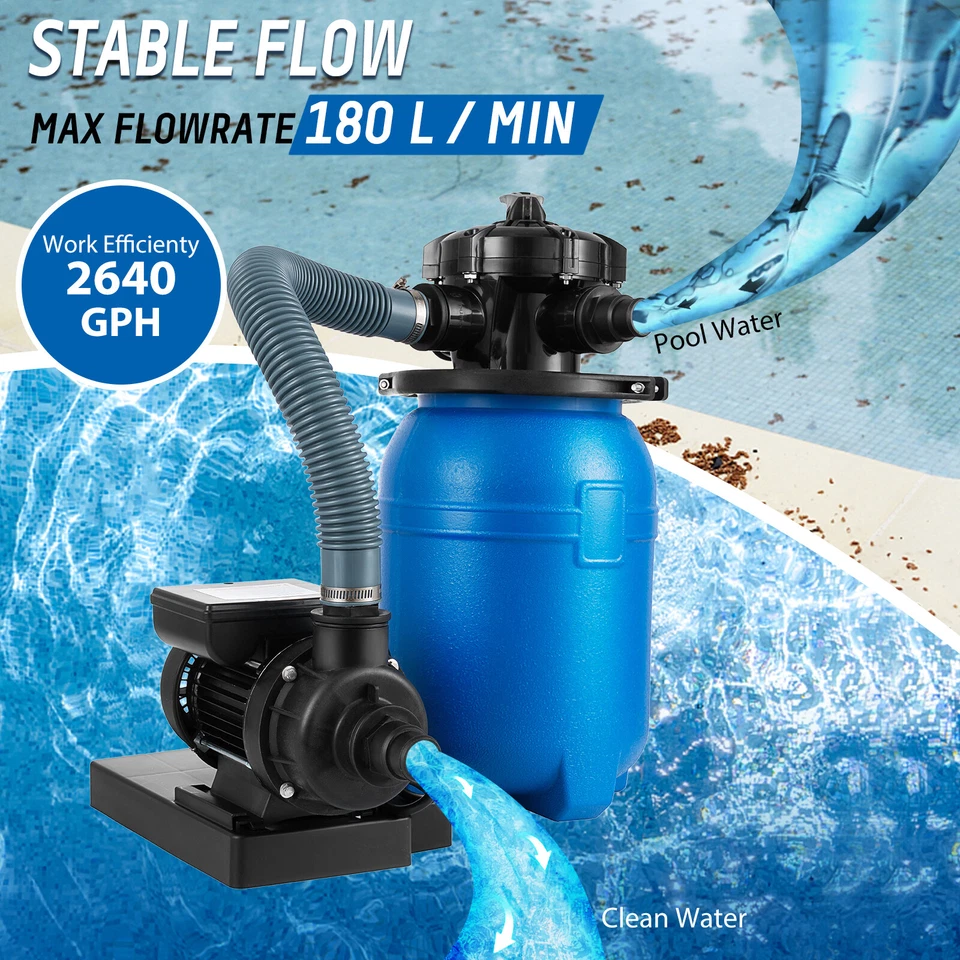10" Sand Filter System Above Ground 10,000 Gallons Pool with 1/3HP Pump 2640GPH - Image 3 of 4